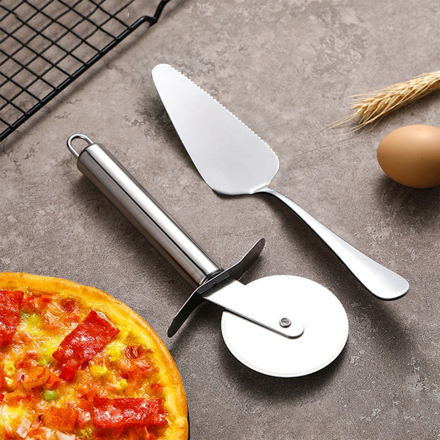 Sharp stainless steel cutter for precise pizza slicing Sharp stainless steel cutter for precise pizza slicing